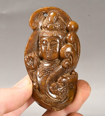 #ad 2.9#x27;#x27; Hongshan Culture Old Jade Kwan yin Guan Yin Boddhisattva Goddess Pendant $35.00