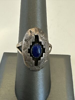 #ad VINTAGE Estate 925 STERLING SILVER Lapis Lazuli Blue RING SIZE 8 Native $39.95