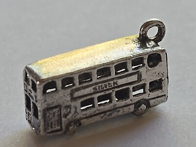 #ad Sterling Silver Double Decker Bus Tour Bus Charm VINTAGE $17.99