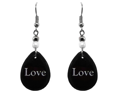 #ad Love Teardrop Earrings Black White Inspirational Word Romance Art Women Jewelry $11.99