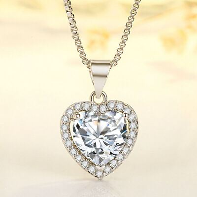 #ad Heart Crystal Pendant Silver Plated Chain Necklace Women Ladies Jewellery GBP 3.99