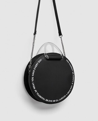 #ad Zara round city bag with slogan Black One Size $40.00