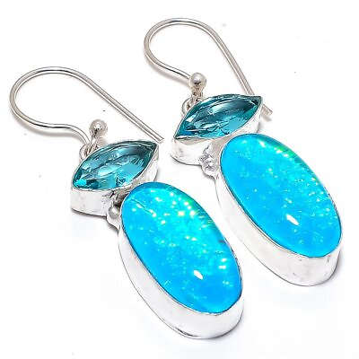 #ad Triplet Fire Opal Blue Topaz Gemstone 925 Sterling Silver Jewelry Earring 1.9quot; $6.71