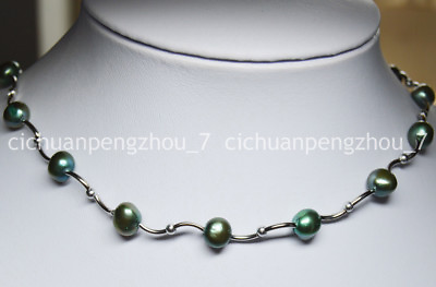 #ad Wholesale Real Natural 8 9mm Green Freshwater Baroque Pearl Necklace 16#x27;#x27; $4.88