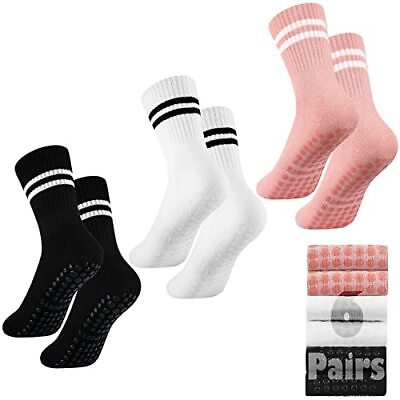 #ad 6 Pairs Women Long Pilates Socks Yoga Sock with Grips Non Slip Long Socks for... $32.85