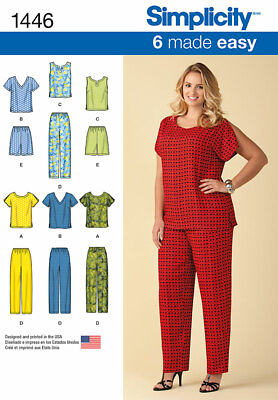 #ad Simplicity 1446 Sz18 32 EASY Plus Loose Top Pants Slacks Shorts Wardrobe Pattern $9.49