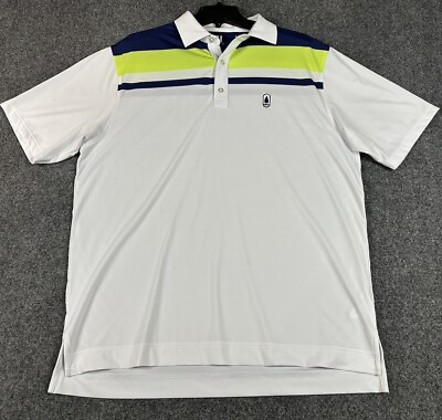 #ad Footjoy Golf Polo Shirt Men’s Large Blue White Green Striped Short Sleeve Logo $24.99