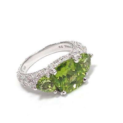 #ad Judith Ripka 925 Sterling Green Peridot amp; CZ 3 Stone Ring Size 5 QVC Jewelry $112.99