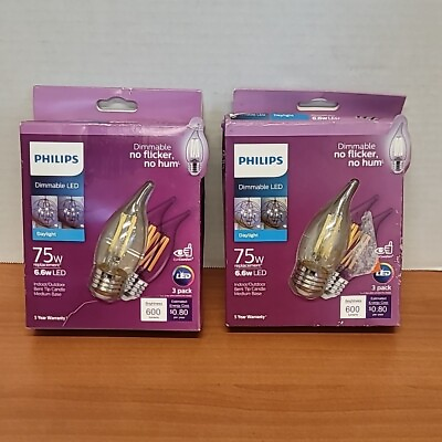 #ad Philips 6.6w 75W replacement Med Base I O Led Bulb 2 Boxes 3 Bulbs Ea. Sealed $11.95