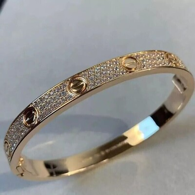#ad Simulated 2Ct Round Diamond Women#x27;s Bangle Silver Bracelet 14k Yellow Gold Over $164.00