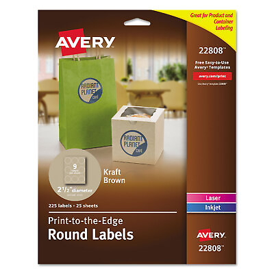 #ad Avery Round Print to the Edge Labels 2 1 2quot; dia Brown Kraft 225 PK 22808 $14.24