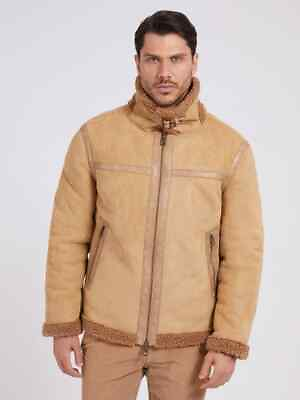 #ad Guess Mens Faux Shearling Jacket Beige Khaki Medium $33.32