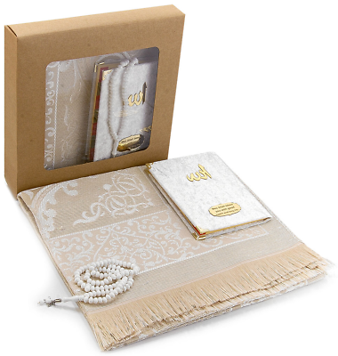 #ad Islamic Prayer Rug Set Bag Size Yaseen Prayer Beads Janamaz Sajadah Cream $18.90