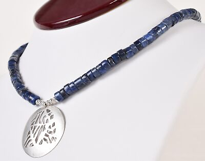 #ad 17 1 2quot; Genuine Blue Sodalite Heishi Bead amp; Sterling Silver 925 Pendant Necklace $44.00