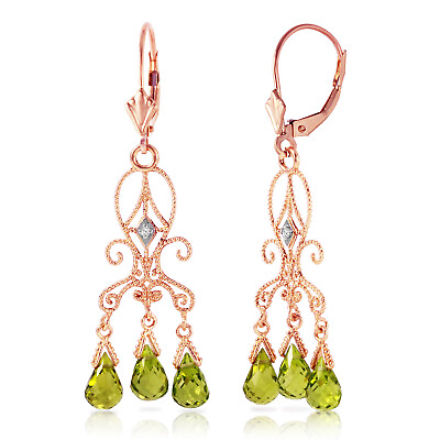 #ad 14K. GOLD CHANDELIER DIAMONDS EARRING WITH PERIDOTS Rose Gold $681.16
