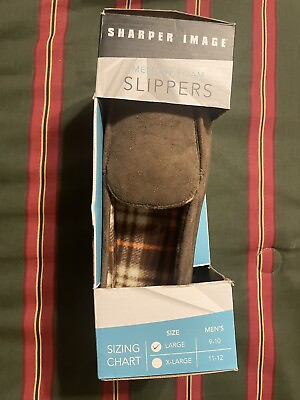 #ad Mens NIB L 9 10 Slippers Sharper Image Brown Memory Foam $19.99