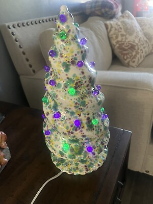 #ad Spiral Ceramic Christmas Tree Highlighted In Purple Green $150.00