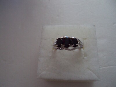 #ad Thai Black Spinel 7x5mm 3 stone sterling silver ring size 6 DMC201 $13.00
