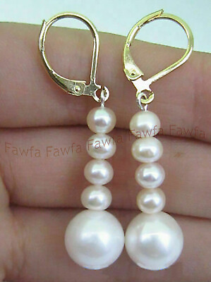 #ad Genuine Natural 7 11mm White Freshwater Pearl Drop Dangle Gold Leverback Earring $8.09