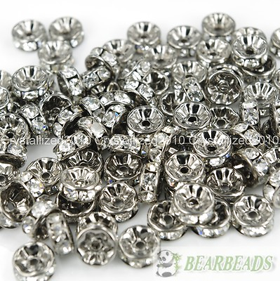 #ad 100 Czech Crystal Rhinestone Gunmetal Rondelle Beads 4mm 5mm 6mm 8mm 10mm 12mm $4.78