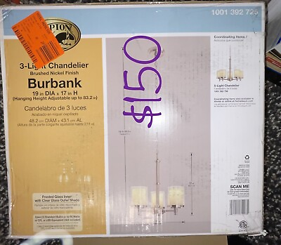 #ad Hampton Bay Burbank 3 Light Brushed Nickel Chandelier with Dual Glass Shades $115.00