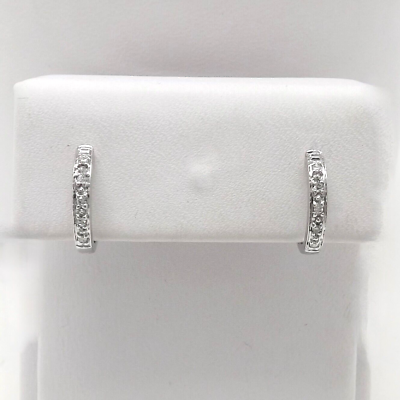#ad 14k White Gold Genuine Diamond Huge Hoop Earrings Petite Child Baby 2nd Hole $255.55