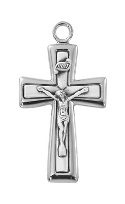 #ad Sterling Silver Engraved Design Flared Crucifix Cross Pendant on Chain 24 In $139.88