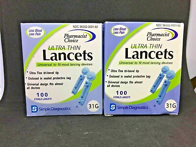 #ad Pharmacist Choice 31G Ultra Thin Universal Sterile Lancets Blue Twist 2x100 Box $8.50