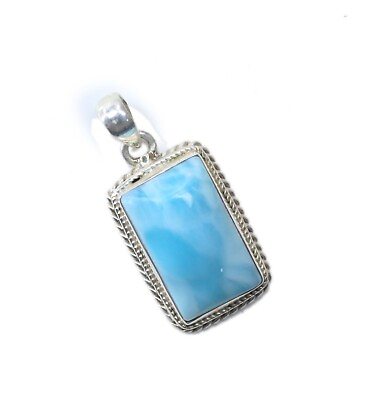 #ad 925 Sterling Silver Natural Larimar Smooth Pendant Cabochon Size 21X13MM Jewelry $18.39