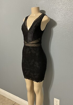 #ad GUESS WOMEN SLEEVELESS LACE STRETCH BODYCON MINI DRESS BLACK IN SIZE SMALL $44.99