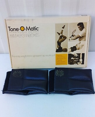 #ad Vintage Tone O Matic Arm and Leg Weights Black Pair 2 Lb Each in Retro Box $26.99