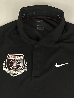 #ad Rare Stanford Cardinals In Europe Nike Shirt Mens Large Tiger Woods Polo Black $34.95
