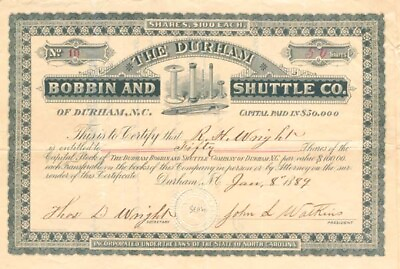#ad Durham Bobbin and Shuttle Co. General Stocks $100.00