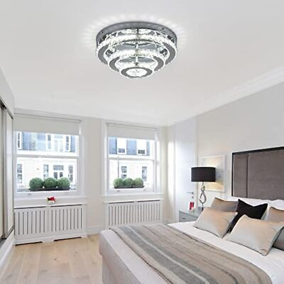 #ad 13.8quot; Modern Crystal Ceiling Light LED Chandelier Light Fixture for Bedroom $95.99