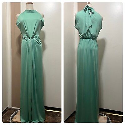#ad Koh Koh Women#x27;s Sleeveless Mint Green Vintage Sexy Halter Maxi Dress S $35.00