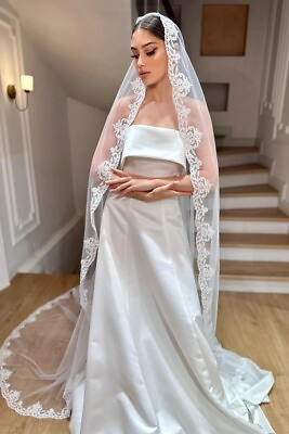 #ad Wedding cathedral veil 1 tier blusher veil with lace edge $127.00