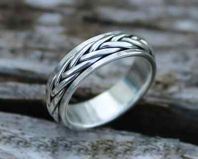 #ad Silver Rope Spinner Ring 925 Sterling Silver Ring Braided Weave Band Fidget $8.39