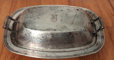 #ad Gotham Silver Over On Copper 11.25quot;x8quot; Momogrammed quot;Bquot; Covered Dish Shows Age $21.99