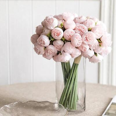 #ad Rose Pink Peony Artificial Flowers Silk Bouquet 27heads Fake Table Vase Arrange $11.00