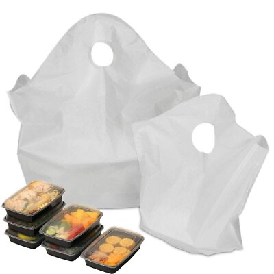 #ad 200 White Take Out Bags w Loop Handle Store Bags 14 x 11.5 x 12 11 .5 BG $230.91