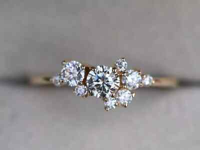 #ad 1.50Ct Round Cut Lab Created Diamond Cluster Wedding Ring 14K Yellow Gold Plated $82.87