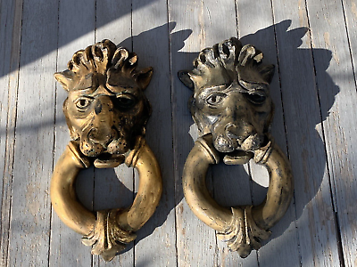 #ad ANTIQUE ARCHITECTURAL LIONS HEAD DOOR KNOCKER LARGE WALL PLAQUE QUINCY ILL 16D $169.00