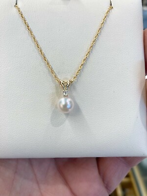 #ad Cultured Pearl And Natural Diamond Gold Pendant $528.00