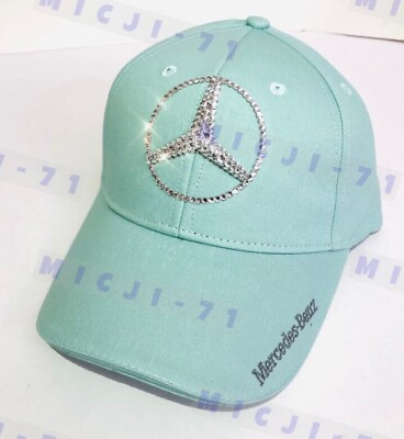#ad Mercedes Benz Bling 3D Logo Hat Cap W Swarovski Crystals Black Adjustable $64.99