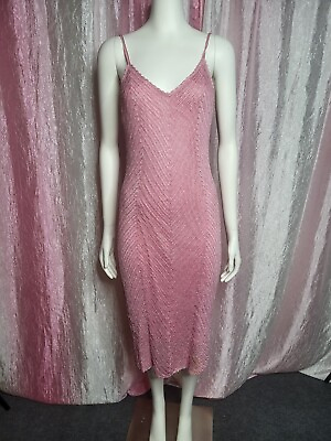 #ad Pre Loved Basix Pink Shimmer Metallic Mesh Midi Dress Size Large $30.00