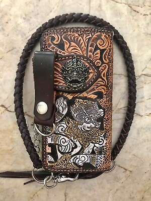 #ad Giant Carved Wallet Hendmade Cowboy Wallet Mens Bifold Wallet Chain Gift 163 $49.99