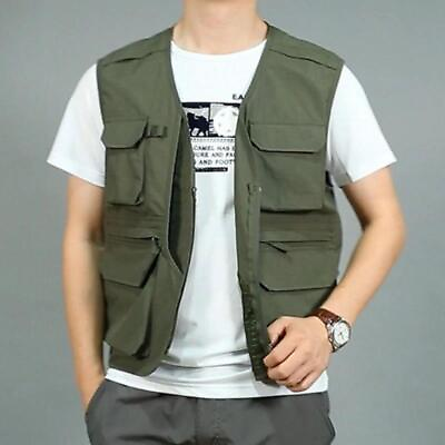 #ad Men Outdoor Work Vest Multi pockets Waistcoat Hiking Fishing Sleeveless Jackets $31.99
