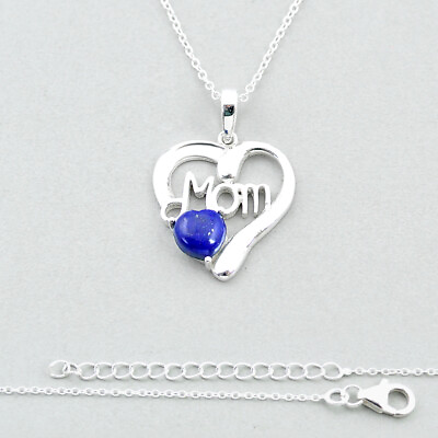 #ad Handcrafted 2.54cts Mom Heart Natural Blue Lapis Lazuli Silver Necklace U37184 $14.39
