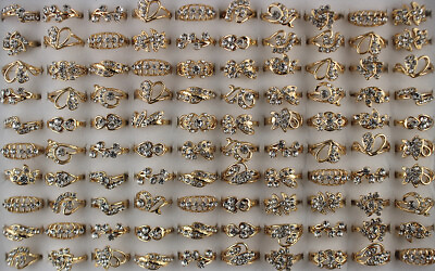 #ad Wholesale Bulk Lots 40pcs Mixed Clear Filled Rhinestone Gold Plated Lady#x27;s Rings $19.78