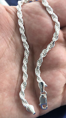 #ad 925 Sterling Silver 4mm Rope Chain Bracelet 8quot; inch Made in Italy $29.99